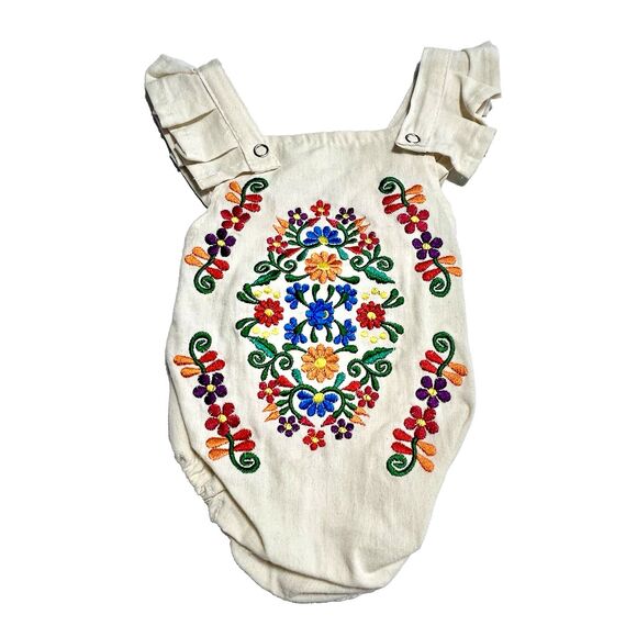 Other - Mexican Embroidered Floral Folk Manta Bodysuit One Piece Romper Baby 0-6 Mos